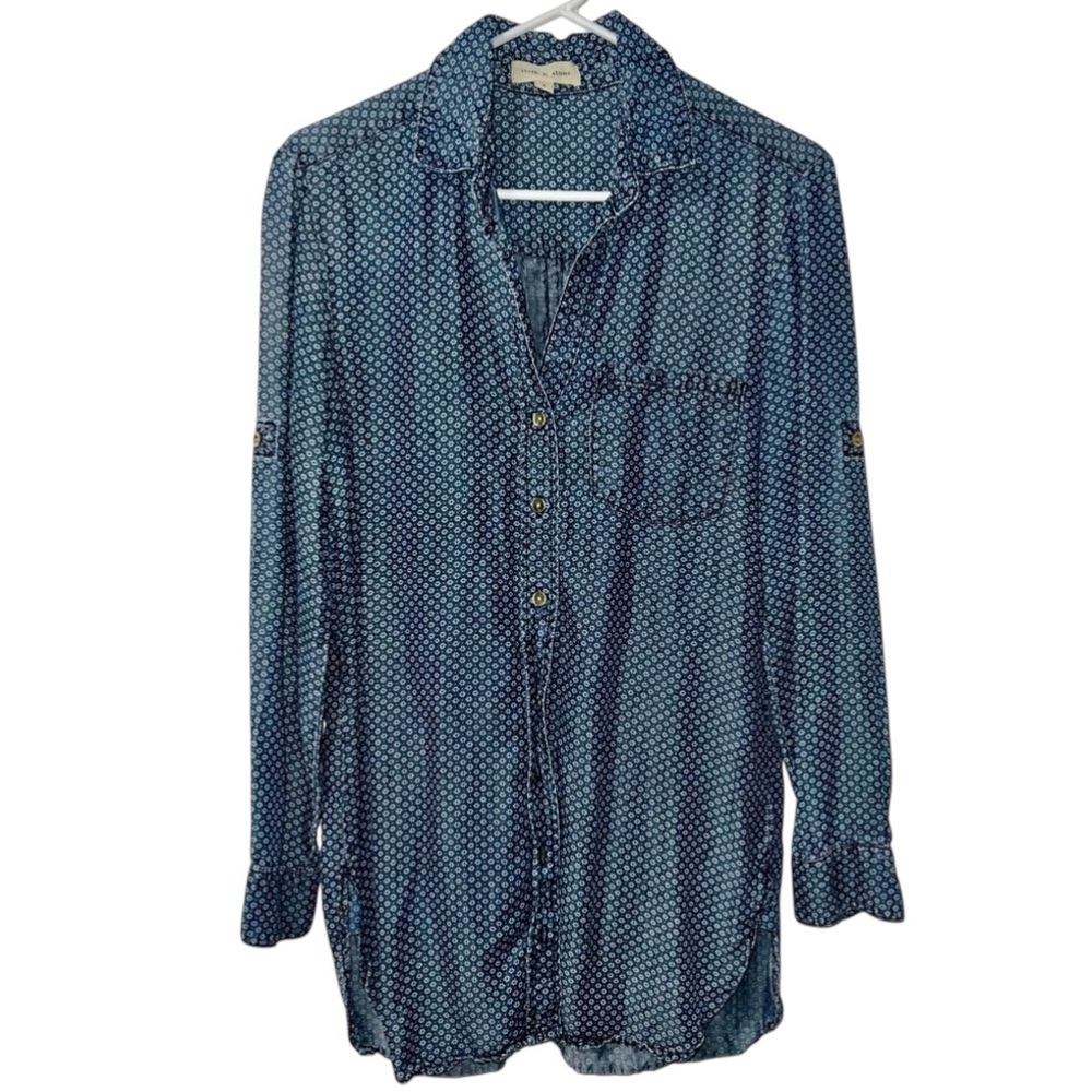 (Anthro) Cloth and Stone | Chambray Button Down Mini Shirt Dress